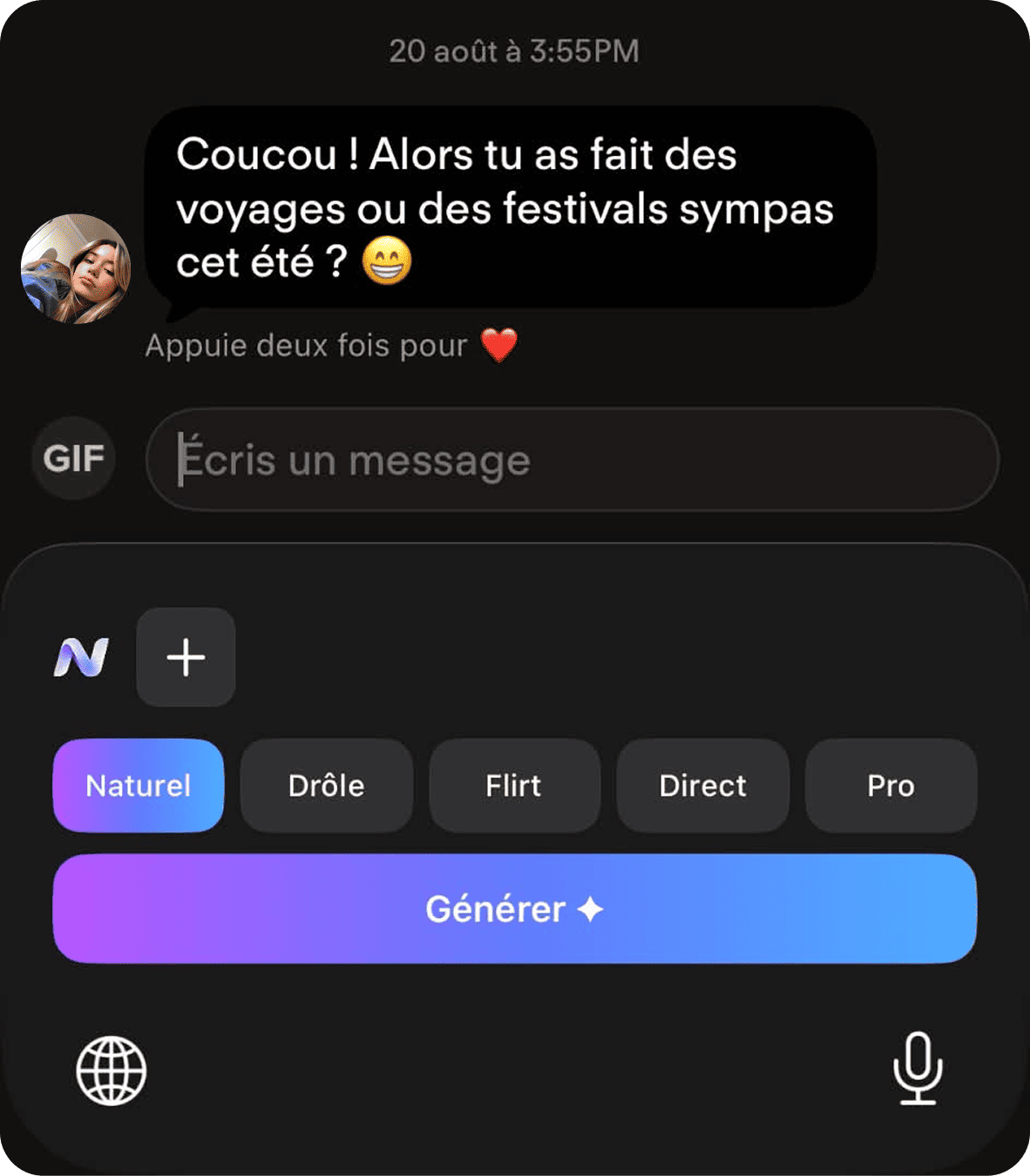 Niz analyse la conversation et permet de choisir un ton